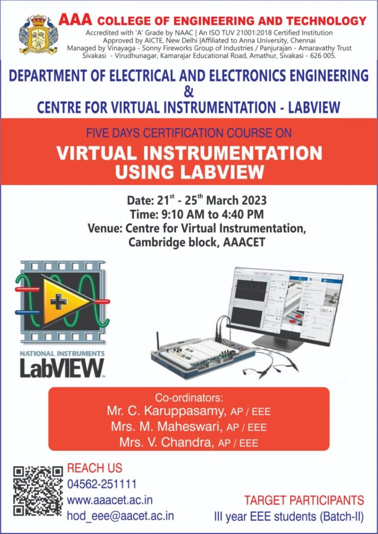 Certification Course on Virtual Instrumentation using Labview from 21st ...