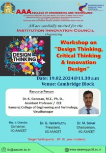 Workshop on “Design Thinking, Critical Thinking & Innovation Design” on ...