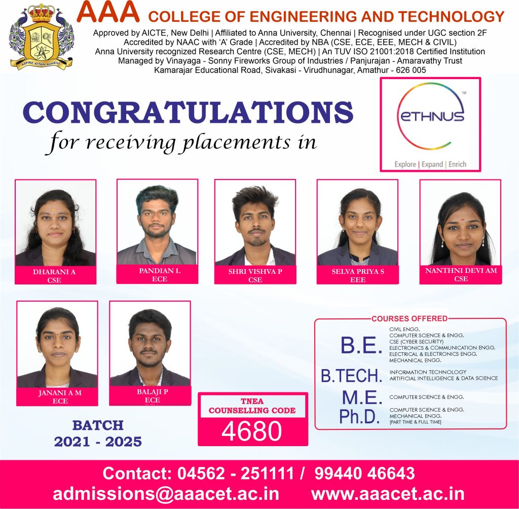 Placement 2022-2026 – AAA College of Engineering & Technology, Sivakasi