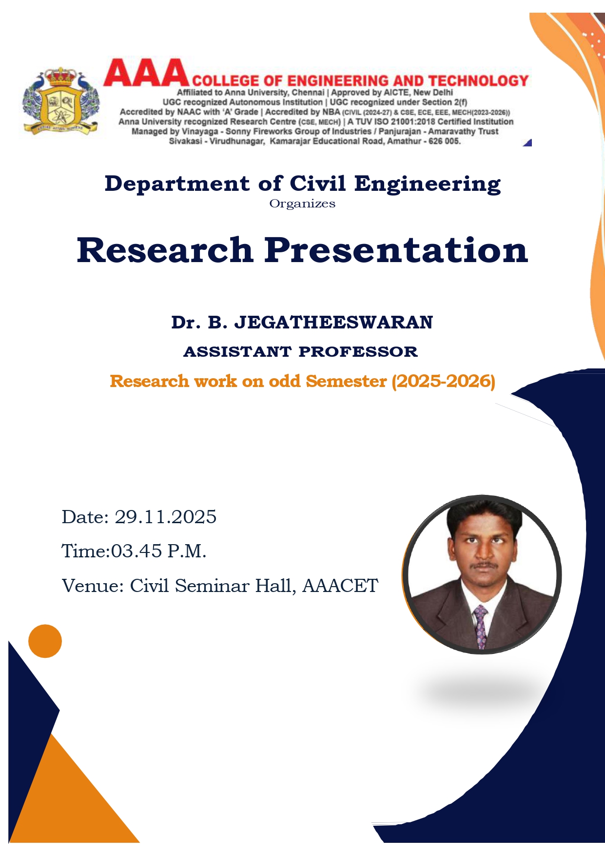 Department of Civil Engineering Organizes Research Presentation on 29 ...